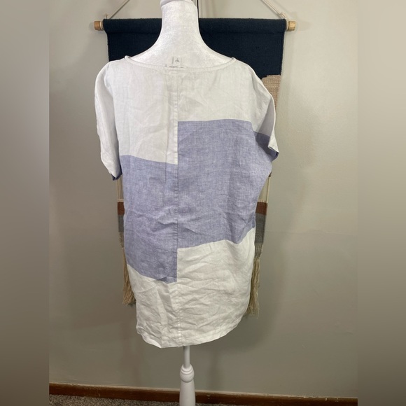 Pure J Jill White Blue Short Sleeves 100% Linen Tunic Relaxed Slouchy Size M - Picture 3 of 7